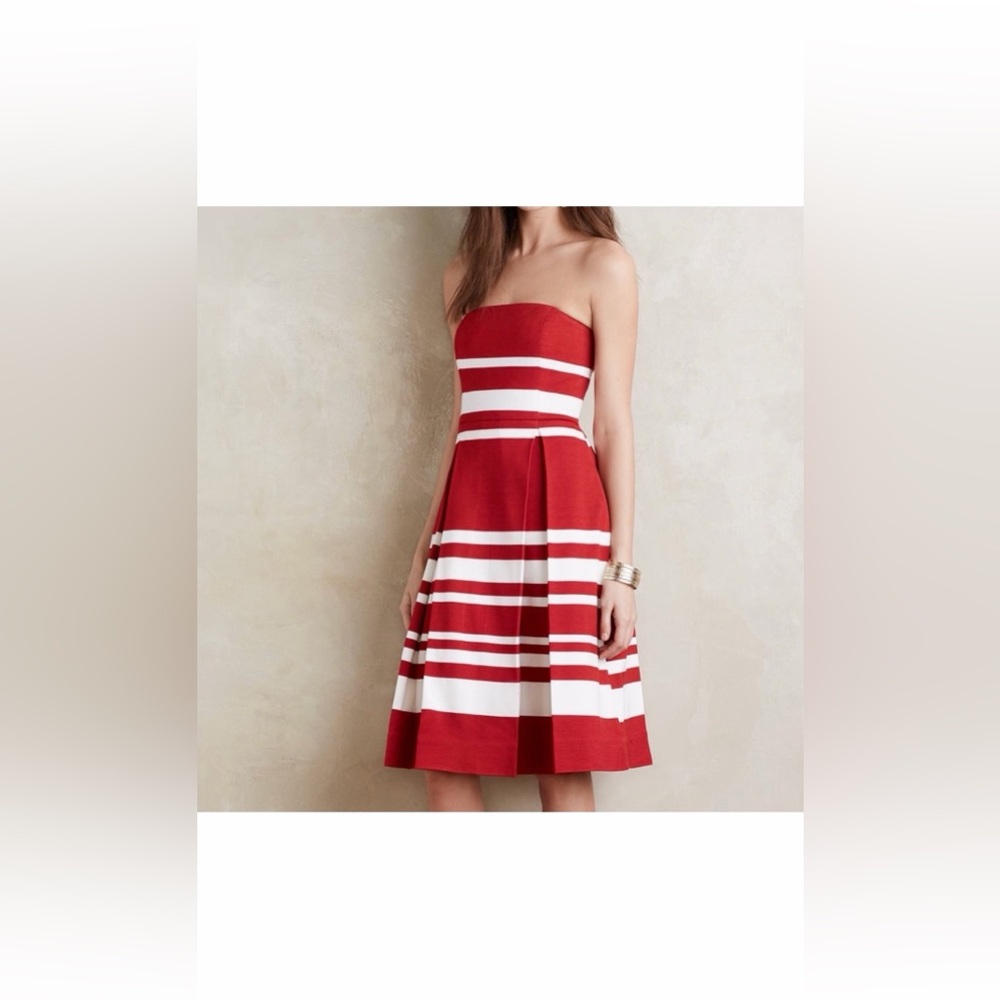 Anthropologie Maeve Mita Strapless Red and White Dress